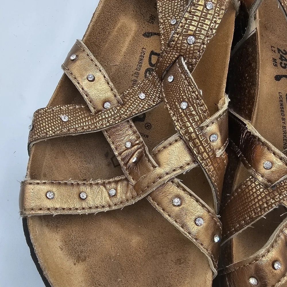 Birkenstock Betula Crisscross God Bronze Sandals Rhinestone Size 7 - 38 - Picture 4 of 7